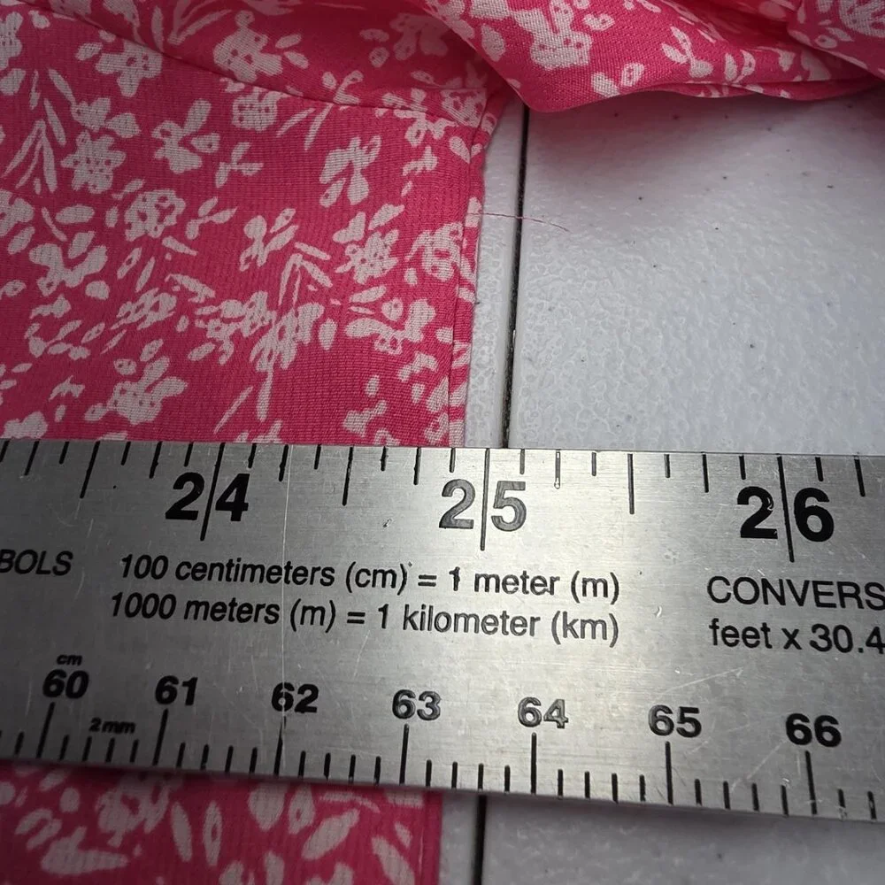 Gaharu Shirt Womens 2XL Pink Floral Split V Neck Bell Sleeve Flutter Blouse - Picture 11 of 12